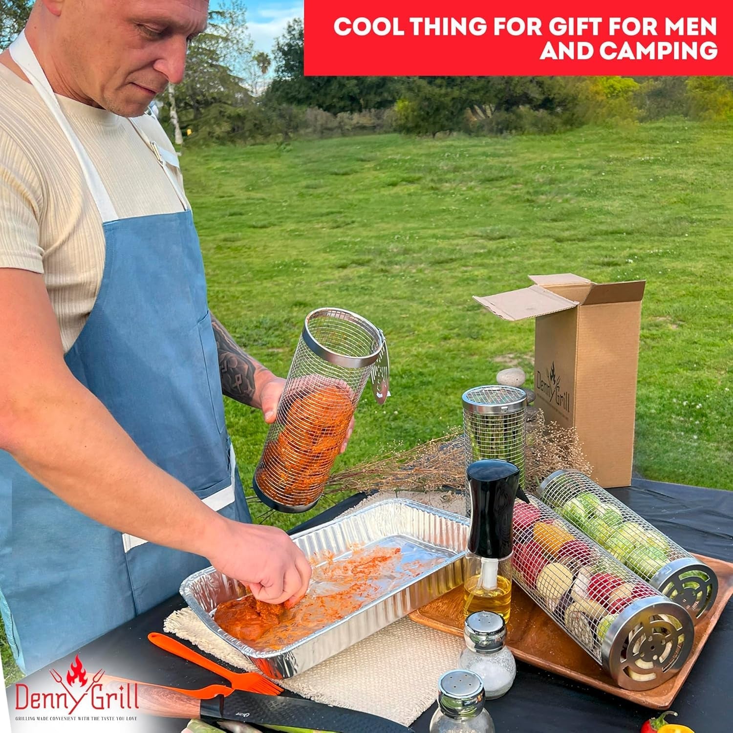 Baskets for Outdoor (2PCS. 2024 Upgraded) - Rolling Grilling Barbecue 360 Cylinder Accessories for Cooking Vegetables Fish Meat BBQ Outdoor - 304 Stainless Steel Basket Cool Thing for Gift for Men and Camping - Image 7