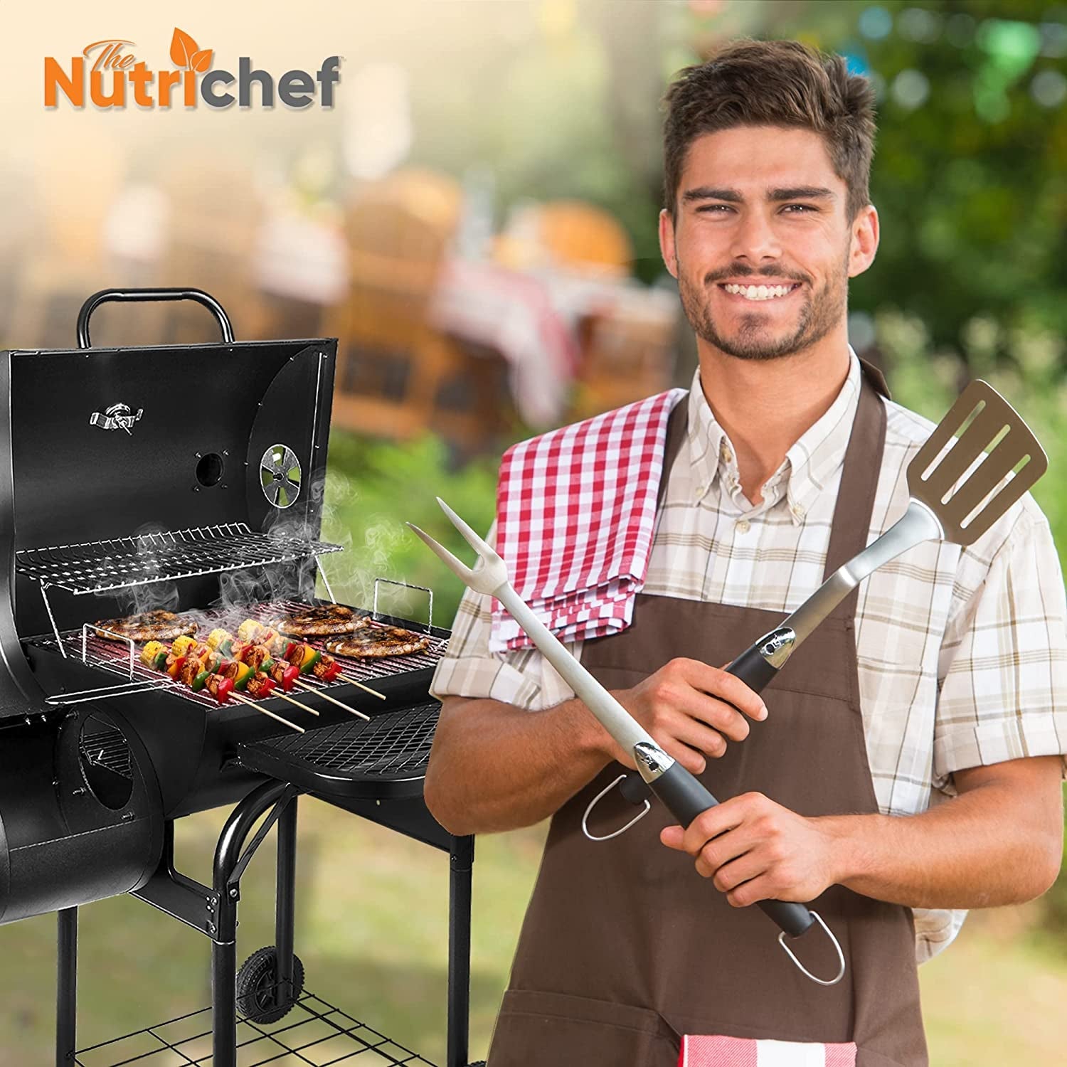 kitchen Charcoal Grill Offset Smoker with Cover. Portable Stainless Steel Grill. Outdoor Camping BBQ and Barrel Smoker (Black) - Image 8