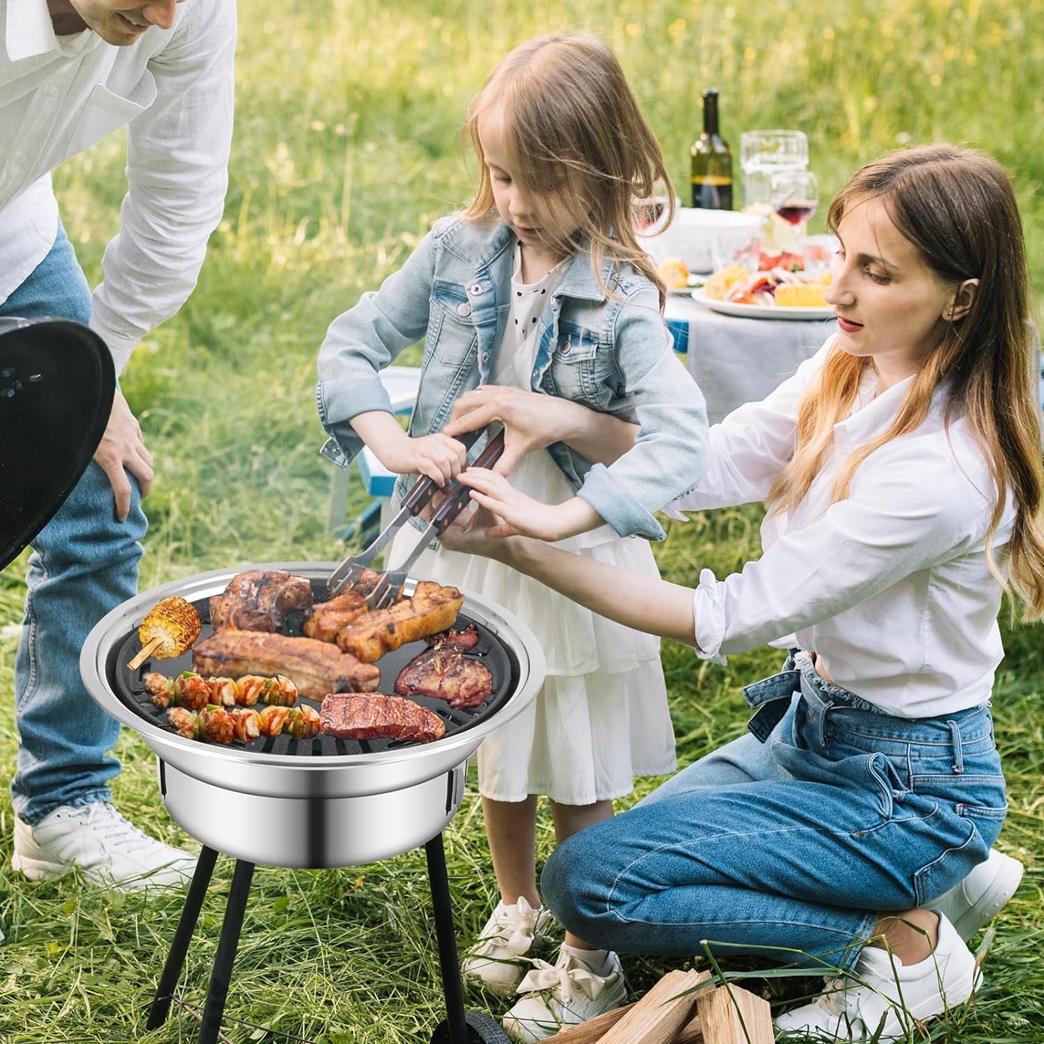 Panghuhu88 Korean BBQ Grill.Portable Household Charcoal Barbecue Grill. Non-Stick round Carbon Barbecue Grill with Insulation Pad Camping Grill Stove for Outdoor and Picnic - Image 7