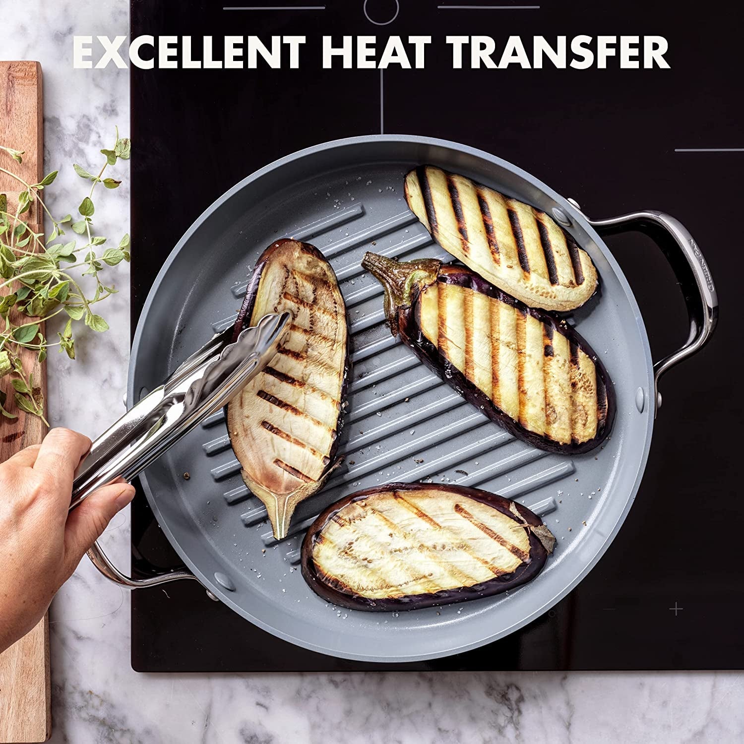 Valencia Pro Hard Anodized Healthy Ceramic Nonstick 11 Grill Pan. Pfas-Free. Induction. Dishwasher Safe. Oven Safe. Gray - Image 7