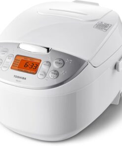 Toshiba Rice Cooker 6 Cup Uncooked – Japanese Rice Cooker with Fuzzy Logic Technology. 7 Cooking Functions. Digital Display. 2 Delay Timers and Auto Keep Warm. Non-Stick Inner Pot. White