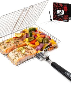 Grill Basket. Barbecue BBQ Grilling Basket . Stainless Steel Large Folding Grilling Baskets with Handle. Portable Outdoor Camping BBQ Rack for Fish. Shrimp. Vegetables. Barbeque Griller Cooking Accessories