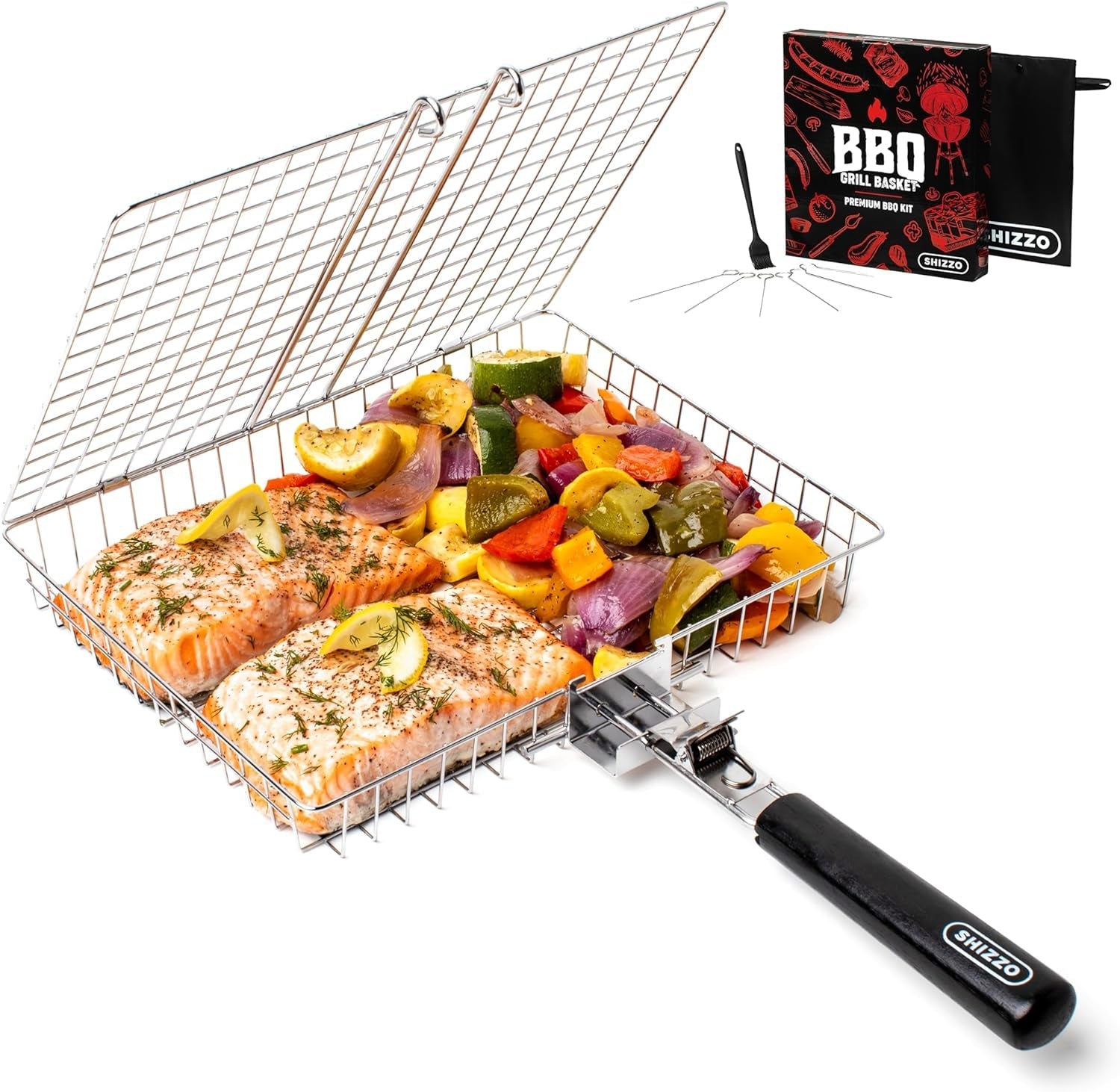 Grill Basket. Barbecue BBQ Grilling Basket . Stainless Steel Large Folding Grilling Baskets with Handle. Portable Outdoor Camping BBQ Rack for Fish. Shrimp. Vegetables. Barbeque Griller Cooking Accessories