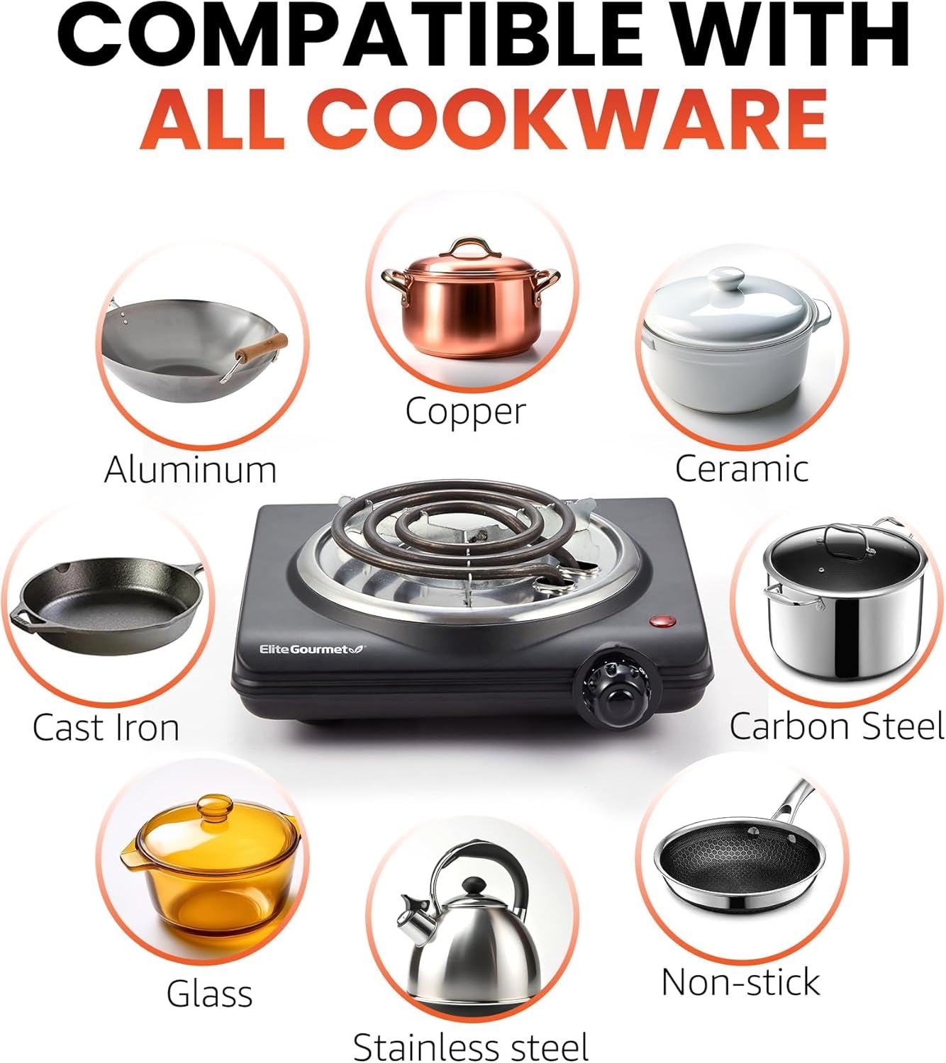 Elite Gourmet ESB100B Countertop Single Coiled Burner Electric Hot Plate. Temperature Control. Indicator Light. Easy to Clean. Black - Image 5