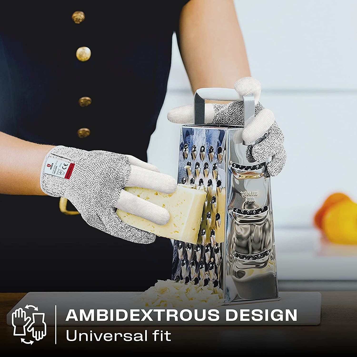 Cut Resistant Work Gloves for Women and Men. with Reinforced Fingers; Comfortable. 100% Food Grade Kitchen Cooking Gloves; Ambidextrous Safety Cutting Gloves; Level 5 Protection; Grey - Image 7