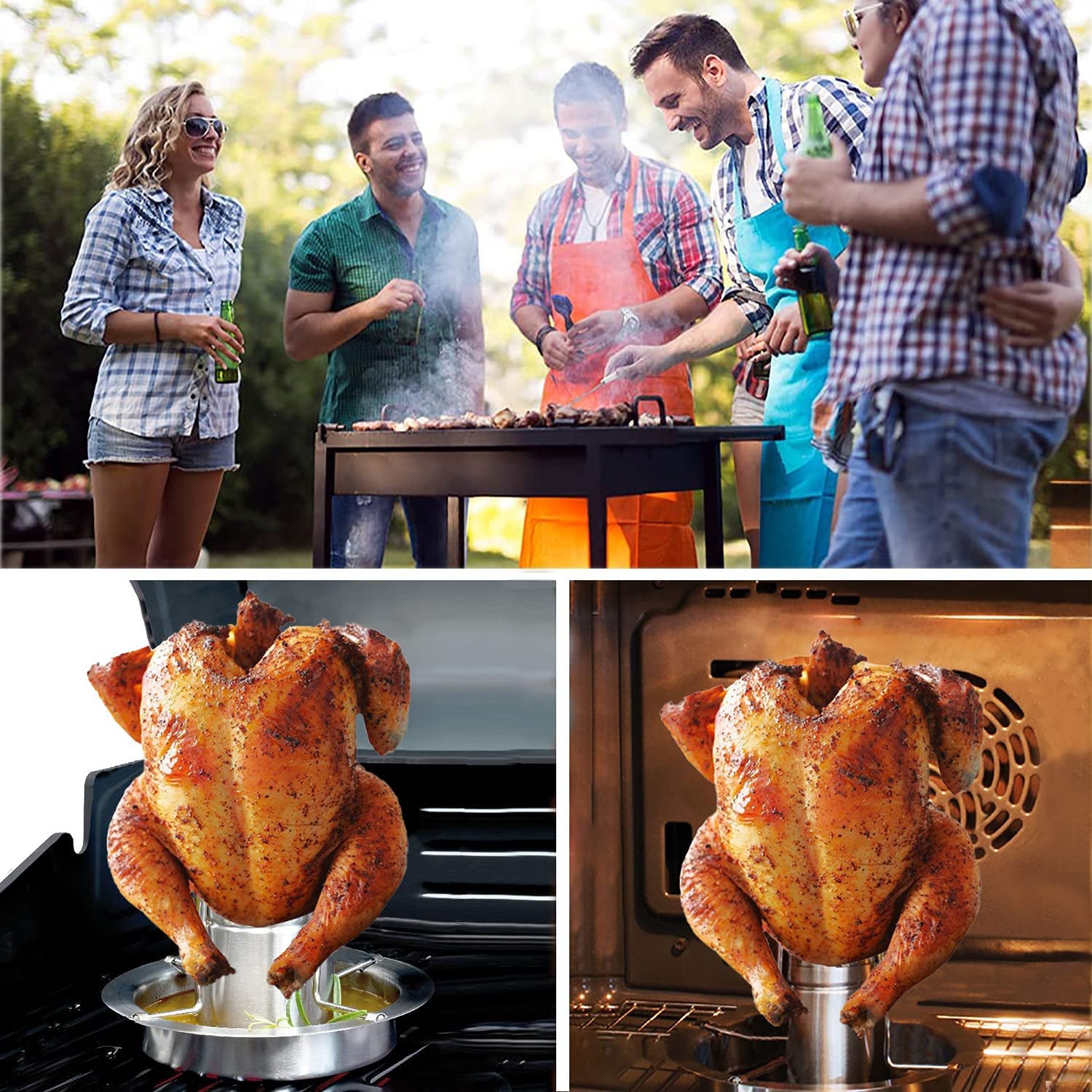AMOZO Beer Can Chicken Roaster Stand - the New Stainless Steel Chicken Holder - Poultry Roasters with Flavouring Container.(1 Pack) - Image 2