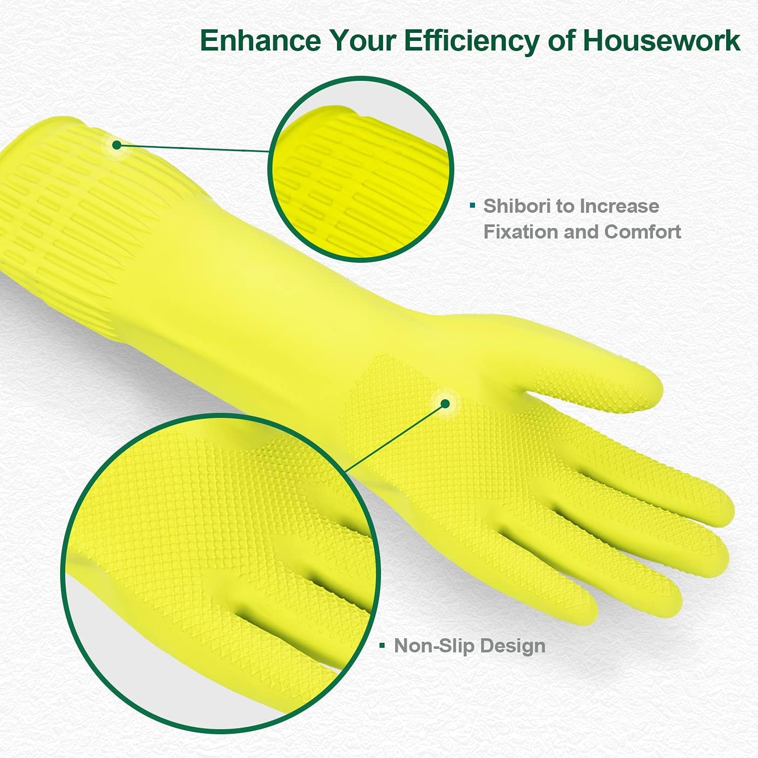MAMISON Reusable Household Dishwashing Cleaning Rubber Gloves. Non-Slip Kitchen Glove (1 Pair) - Image 2