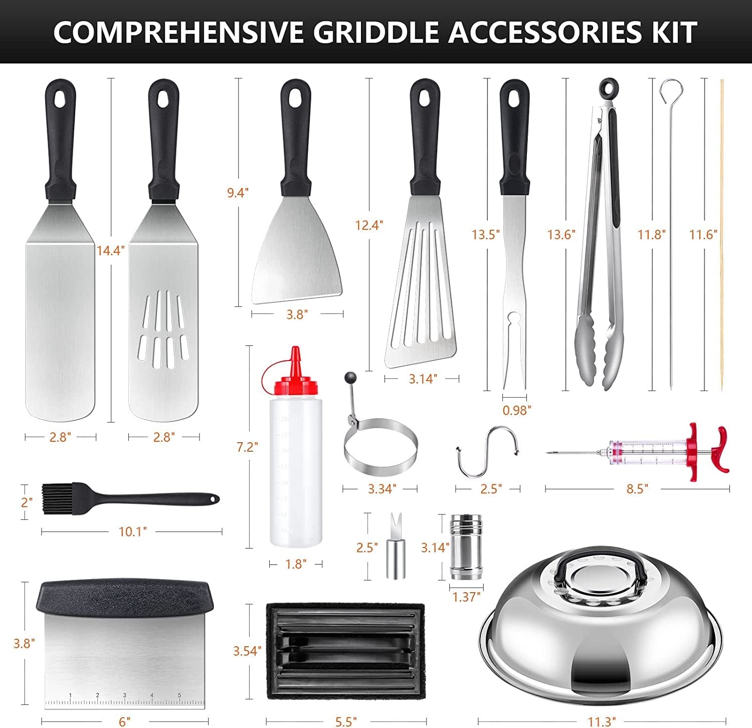 138PCS Griddle Accessories Kit.Grill Accessories for Blackstone Flat Top Set and Camp Chef.Grill Spatula.Scraper.Griddle Cleaning Kit Carry Bag for Hibachi Grill. Men Outdoor BBQ with Meat Injector - Image 2