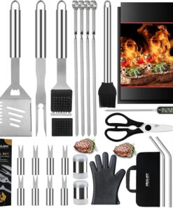 31PC BBQ Grill Accessories Set. Heavy Duty BBQ Tools Set for Men & Women Gift. Grill Utensils Kit with Scissors. Grilling Accessories with Storage Bag for Smoker. Camping Barbecue