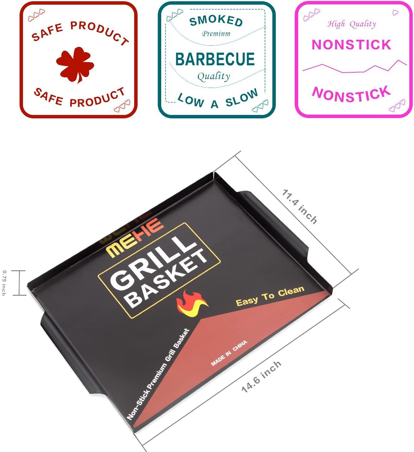 MEHE Vegetable Grill Basket.Nonstick Grilling Topper 14.6 X11.4 Thicken Grill Pan BBQ Accessory for Grilling Veggie. Fish. Shrimp. Meat. Camping Cookware - Image 5