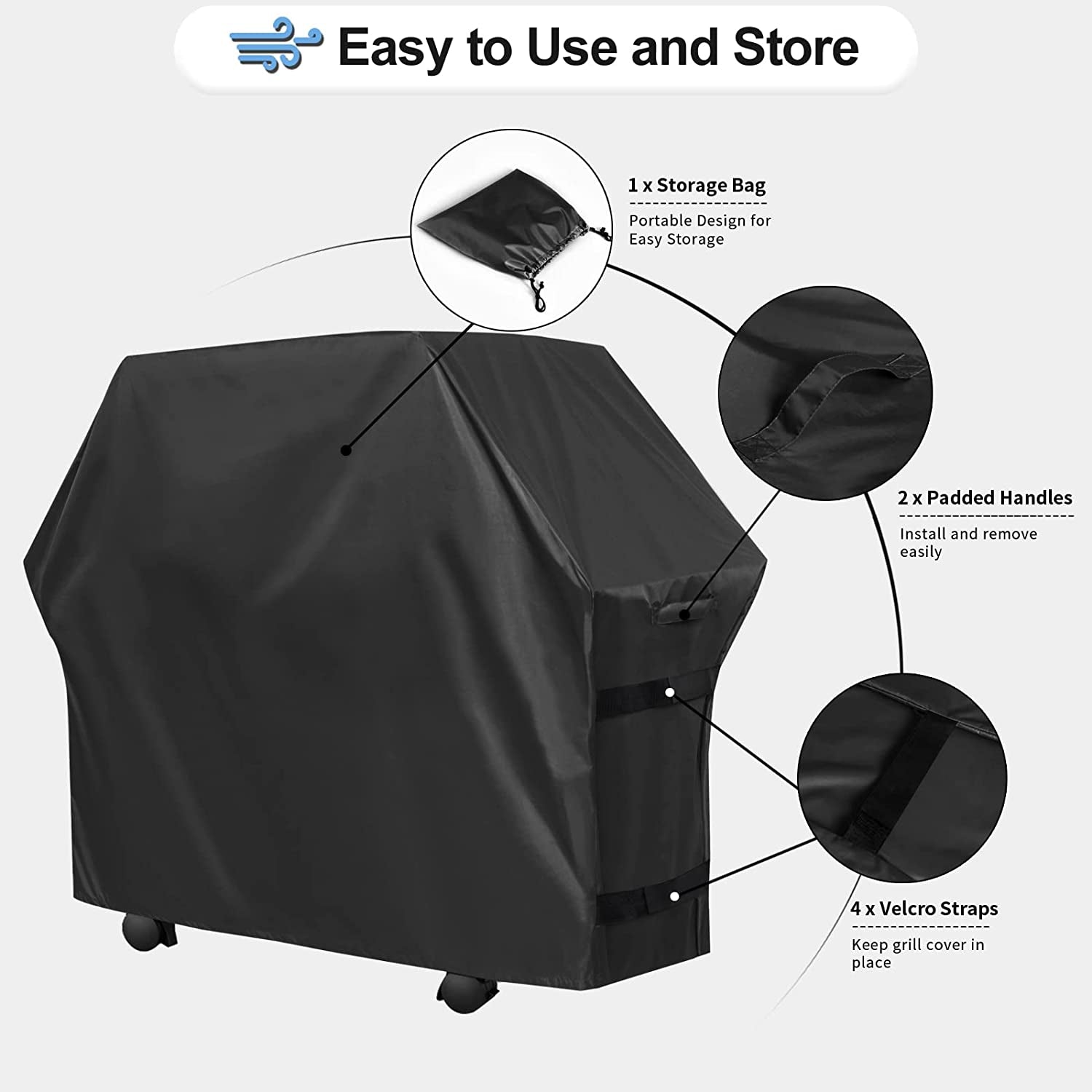 Outdoorlines Waterproof Heavy Duty BBQ Grill Cover - Universal Barbecue Grill Covers UV Resistant Barbeque Gas Grill Cover for Outdoor Universal Grills. 58L X 24W X 44H Inch. Black - Image 5