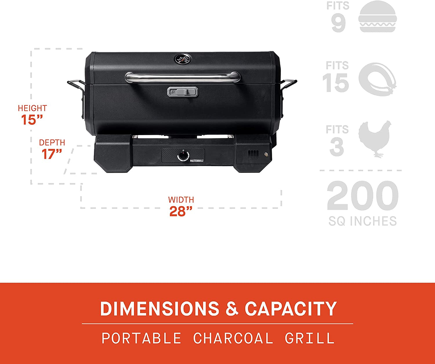 MB20040522 Portable Charcoal Grill without Cart. 17D X 28W X 9H. Black - Image 7