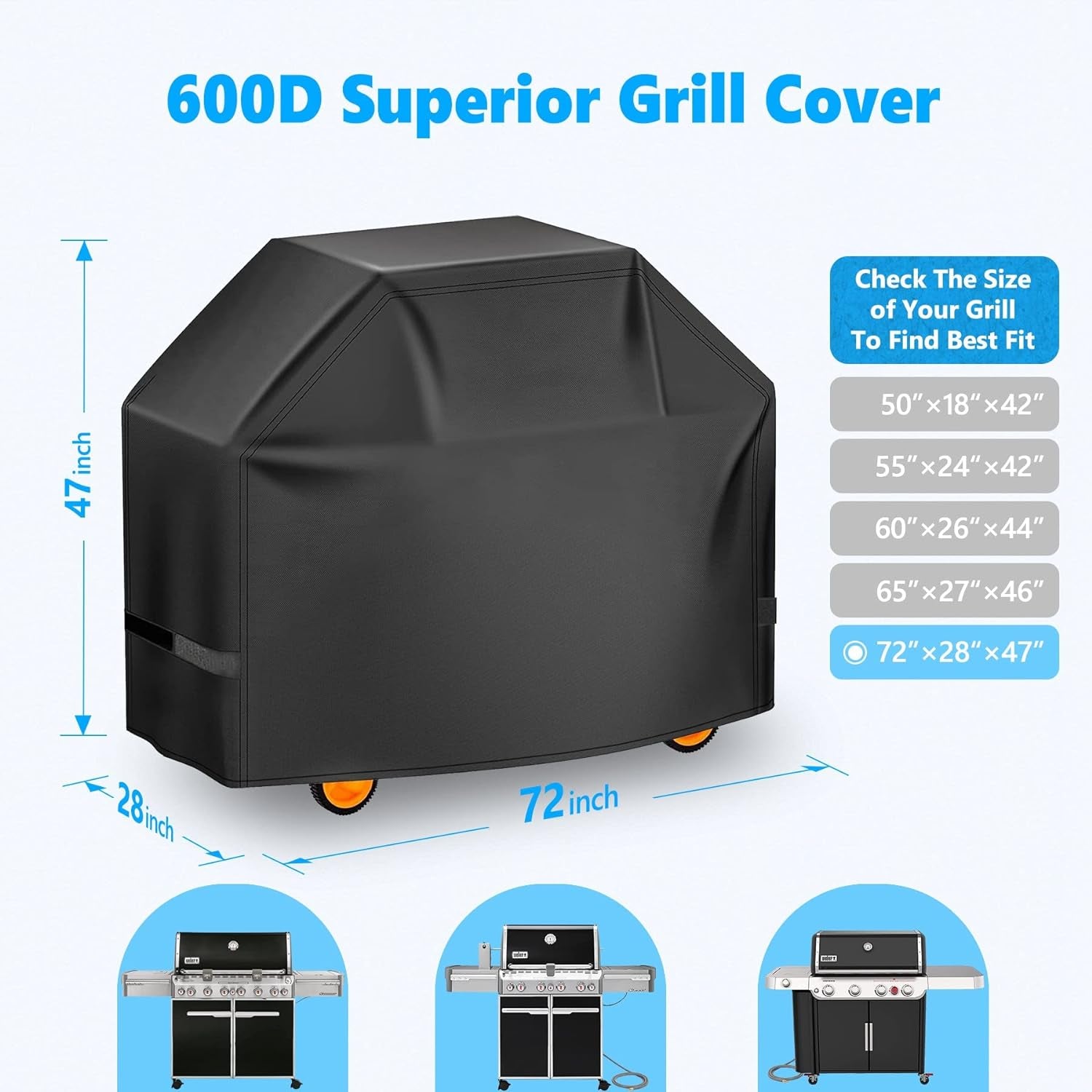 Homwanna Grill Cover 72 Inch - Superior BBQ Cover for Weber Summit 600 Series Gas Grill - 600D Large Outdoor Barbecue Covers for Weber 6 Burner Summit 670. Summit 620 and Genesis 600. Genesis 400 - Image 2
