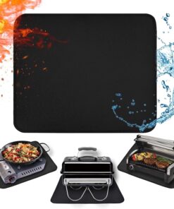 Amerbro 15 X 18 in Fireproof Grill Mats for Outdoor Tabletop Grill to Protect Your Grill Table - Heat Resistant Grill Table Mat - Waterproof & Oilproof BBQ Mat - Black (1Mm)