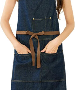Blue Adjustable Denim Jean Kitchen Apron with 5 Pockets for Women Men Optimized Upgrade(Denim)