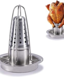 AMOZO Beer Can Chicken Roaster Stand - the New Stainless Steel Chicken Holder - Poultry Roasters with Flavouring Container.(1 Pack)