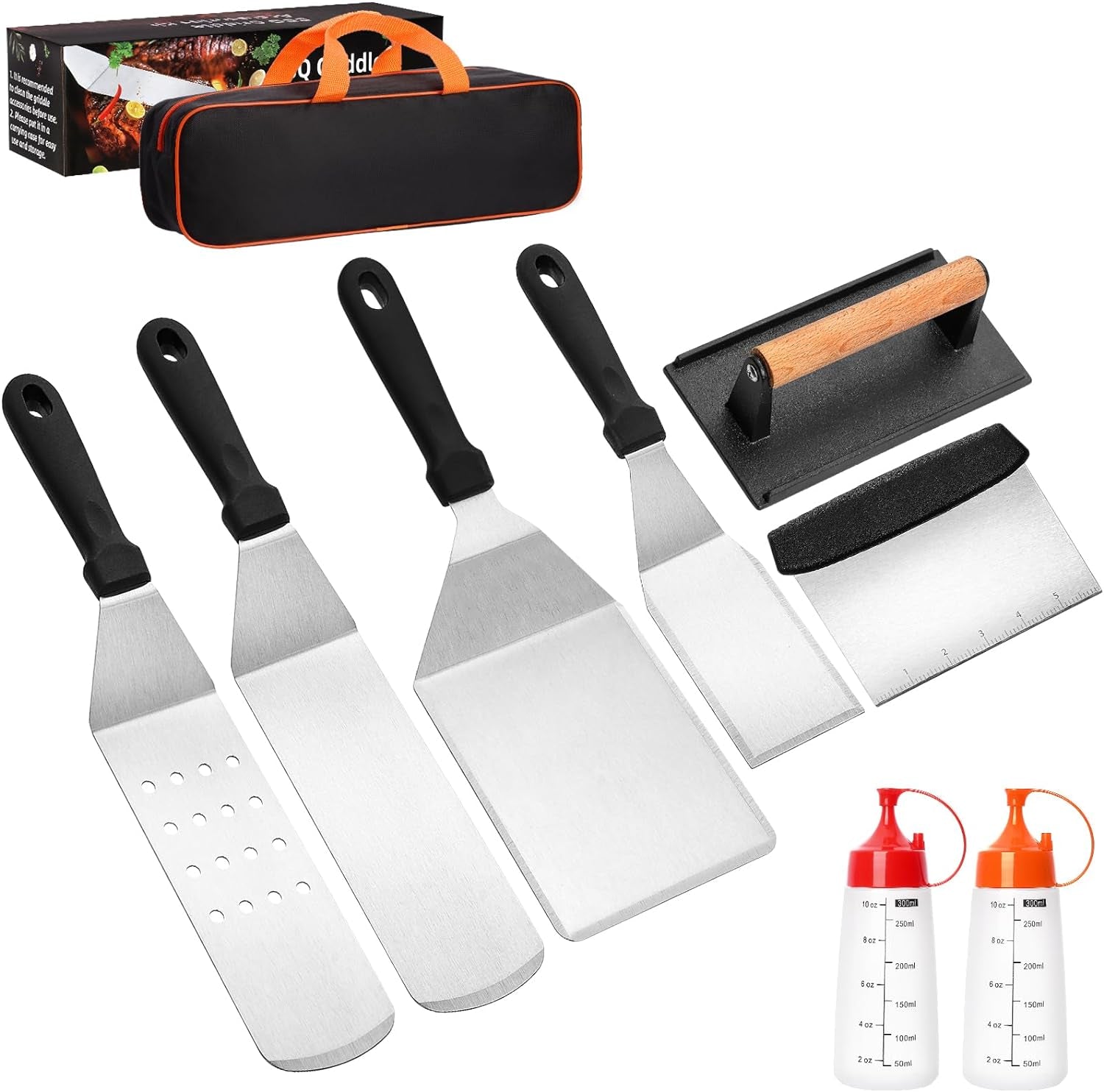 CEKEE 10PCS Blackstone Griddle Accessories Kit. Flat Top Grill Accessories Kit for BBQ and Camp Chef. Grill Spatula Set with Enlarged Griddle Spatula. Burger Press. Scraper for Outdoor BBQ Cooking - Image 8