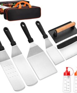CEKEE 10PCS Blackstone Griddle Accessories Kit. Flat Top Grill Accessories Kit for BBQ and Camp Chef. Grill Spatula Set with Enlarged Griddle Spatula. Burger Press. Scraper for Outdoor BBQ Cooking