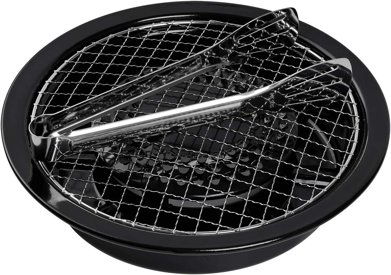 Korean Cookware Aburi Stove Top Grill Pan. Black. Korean BBQ Grill Plate Complete with a Built-In Water Pan Free 304 Stainless Steel Barbecue Tongs (Japan Import)