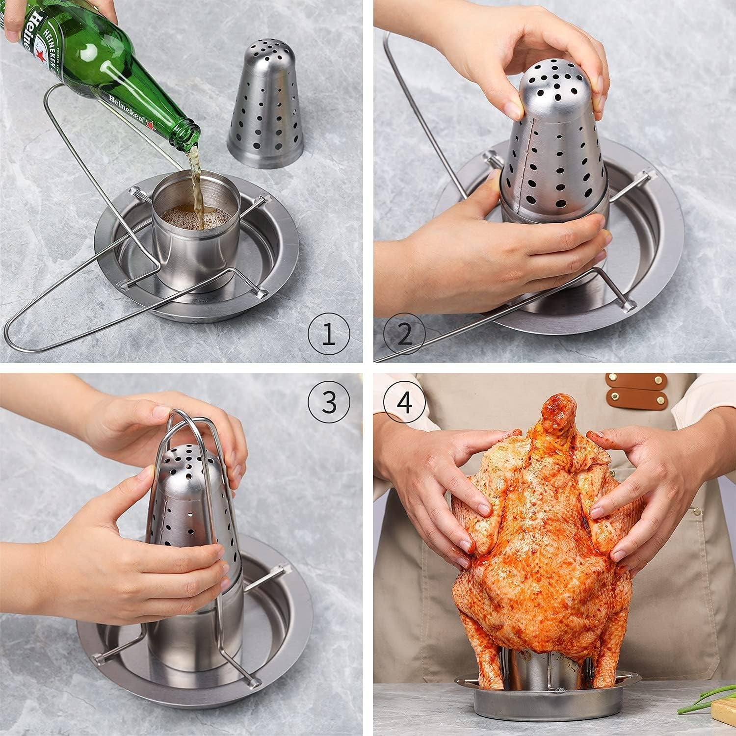 AMOZO Beer Can Chicken Roaster Stand - the New Stainless Steel Chicken Holder - Poultry Roasters with Flavouring Container.(1 Pack) - Image 7