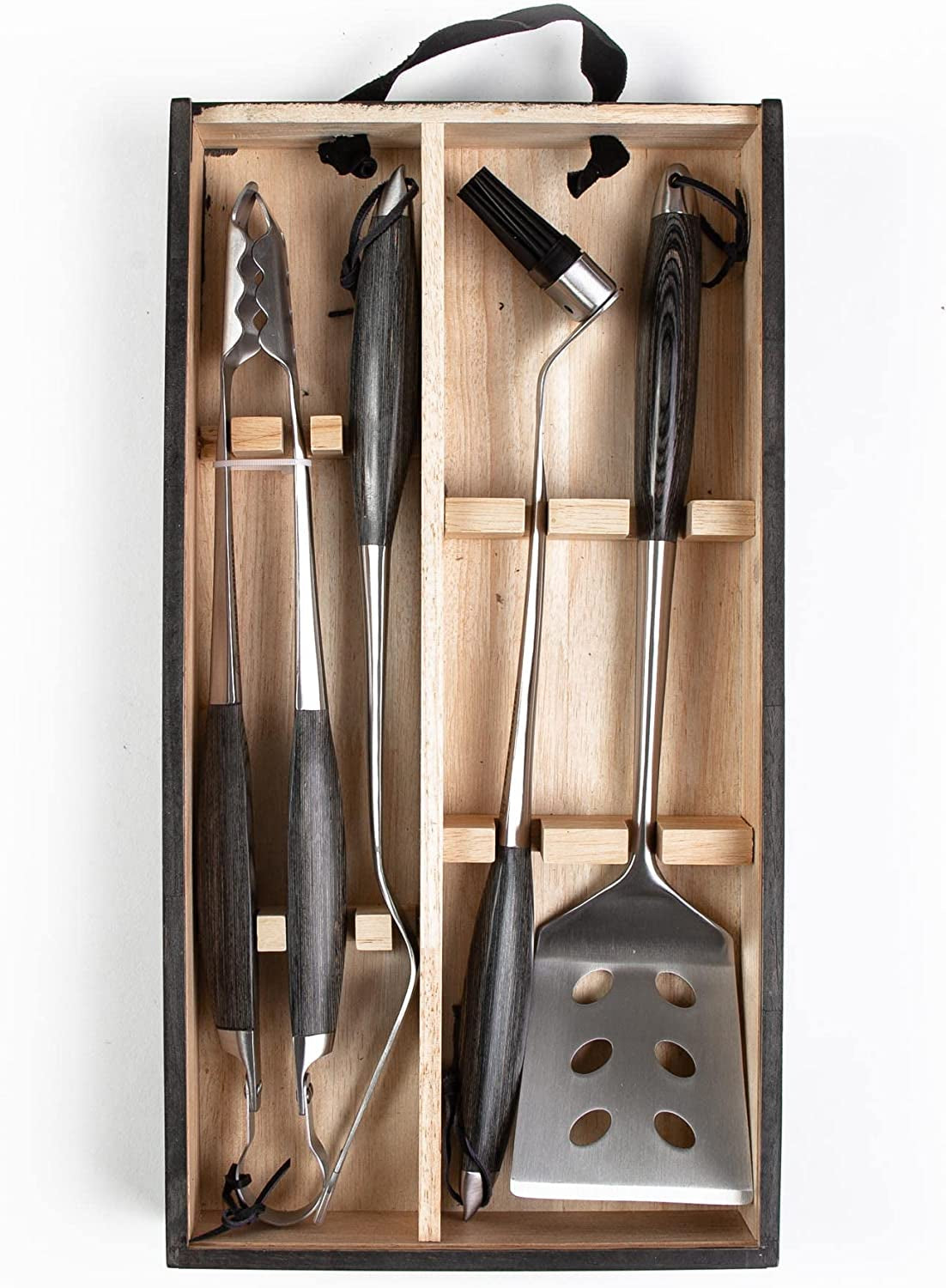 Schmidt Brothers - BBQ Ash 4 Piece Grill Set. Full-Forged Stainless Steel Grilling Utensils Including Spatula. Fork. Basting Brush. and Tongs with All Wood Handles - Image 7