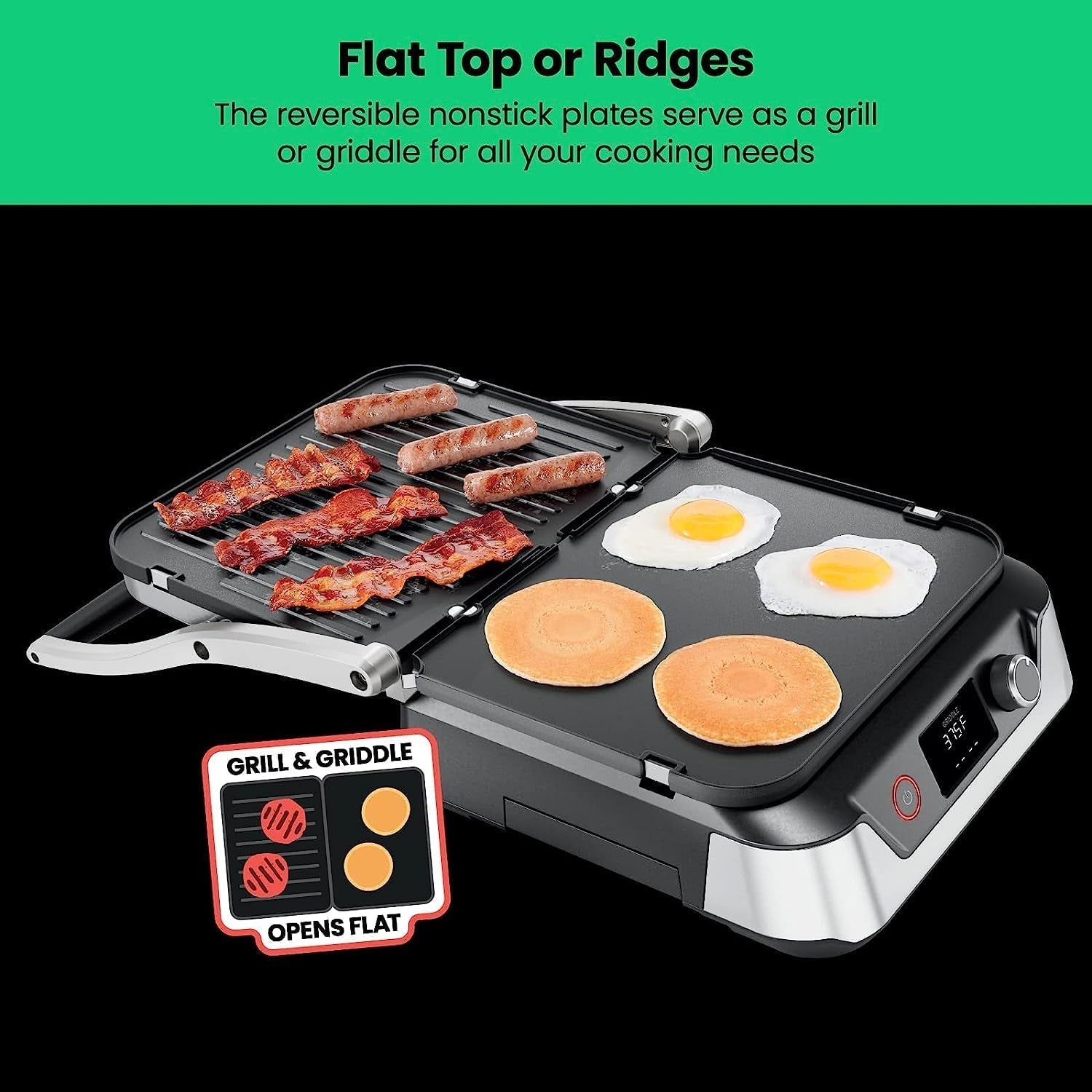 5-In-1 Digital Panini Press Grill Sandwich Maker and Griddle Grill Combo with Removable. Reversible Dishwasher-Safe Grilling Plates. Opens 180° for Indoor BBQ or Flat Top Grill - Image 4