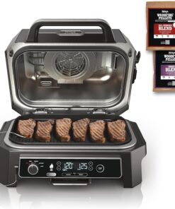 OG850 Woodfire Pro XL Outdoor Grill & Smoker with Built-In Thermometer. 4-In-1 Master Grill. BBQ Smoker. Outdoor Air Fryer. Bake. Portable. Electric. Blue