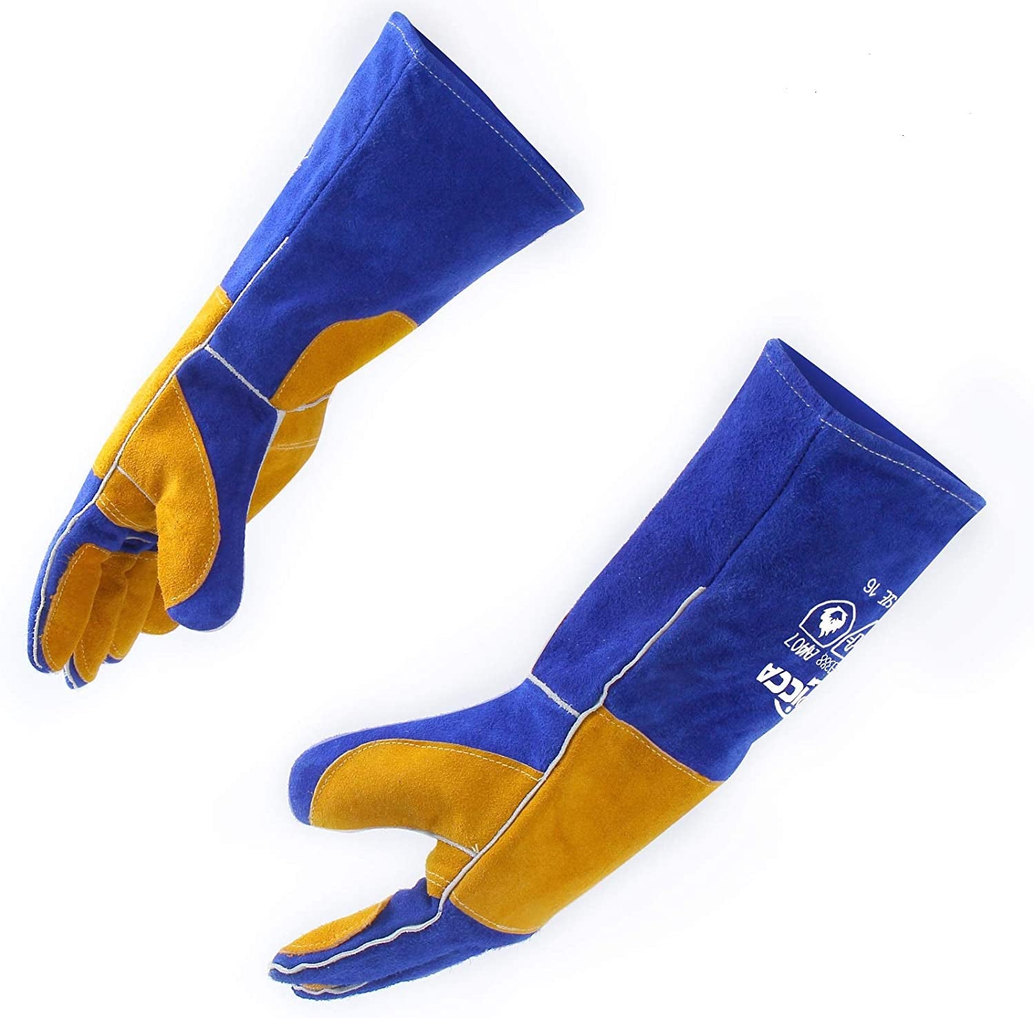 Welding Gloves Blue 16 Inches.932℉. Leather Forge/Mig/Stick Welding Gloves Heat/Fire Resistant. Mitts for Oven/Grill/Fireplace/Furnace/Stove/Pot Holder/Bbq/Animal Handling
