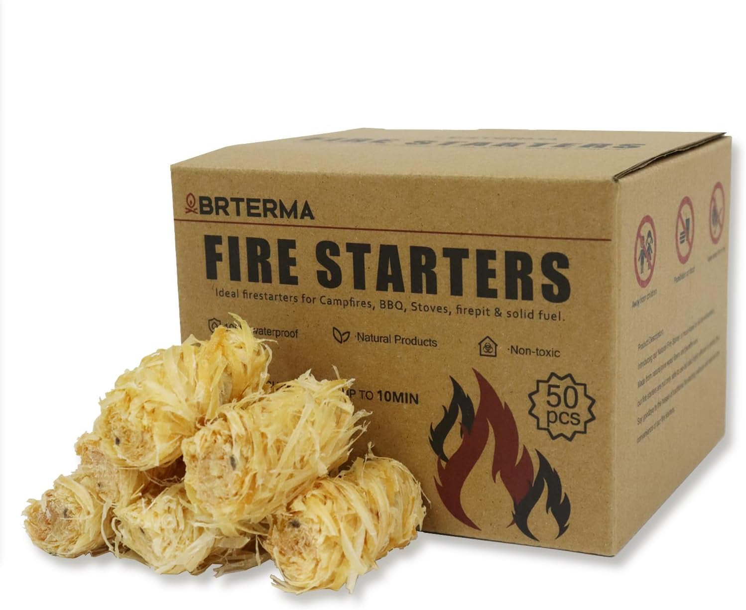 Fire Starter Indoor/Outdoor-10+ Min Burn | Waterproof Windproof Non-Toxic | Perfect for Camping Grilling Fireplaces | 50Pcs Firelights