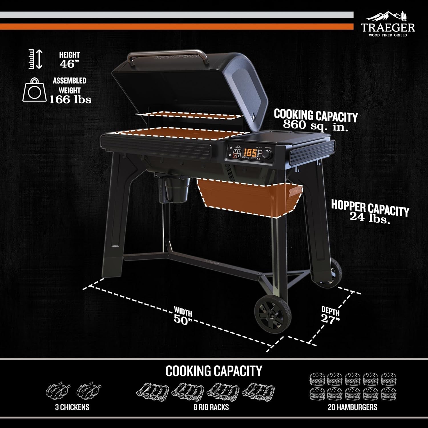 Traeger Grills Woodridge Electric Wood Pellet Grill and Smoker. Wi-Fi Temperature Control up to 500 Degrees. 860 Sq. In. Cooking Capacity. 6-In-1 for Outdoor Grilling. Smoking. and BBQ. TFB86MLH - Image 2