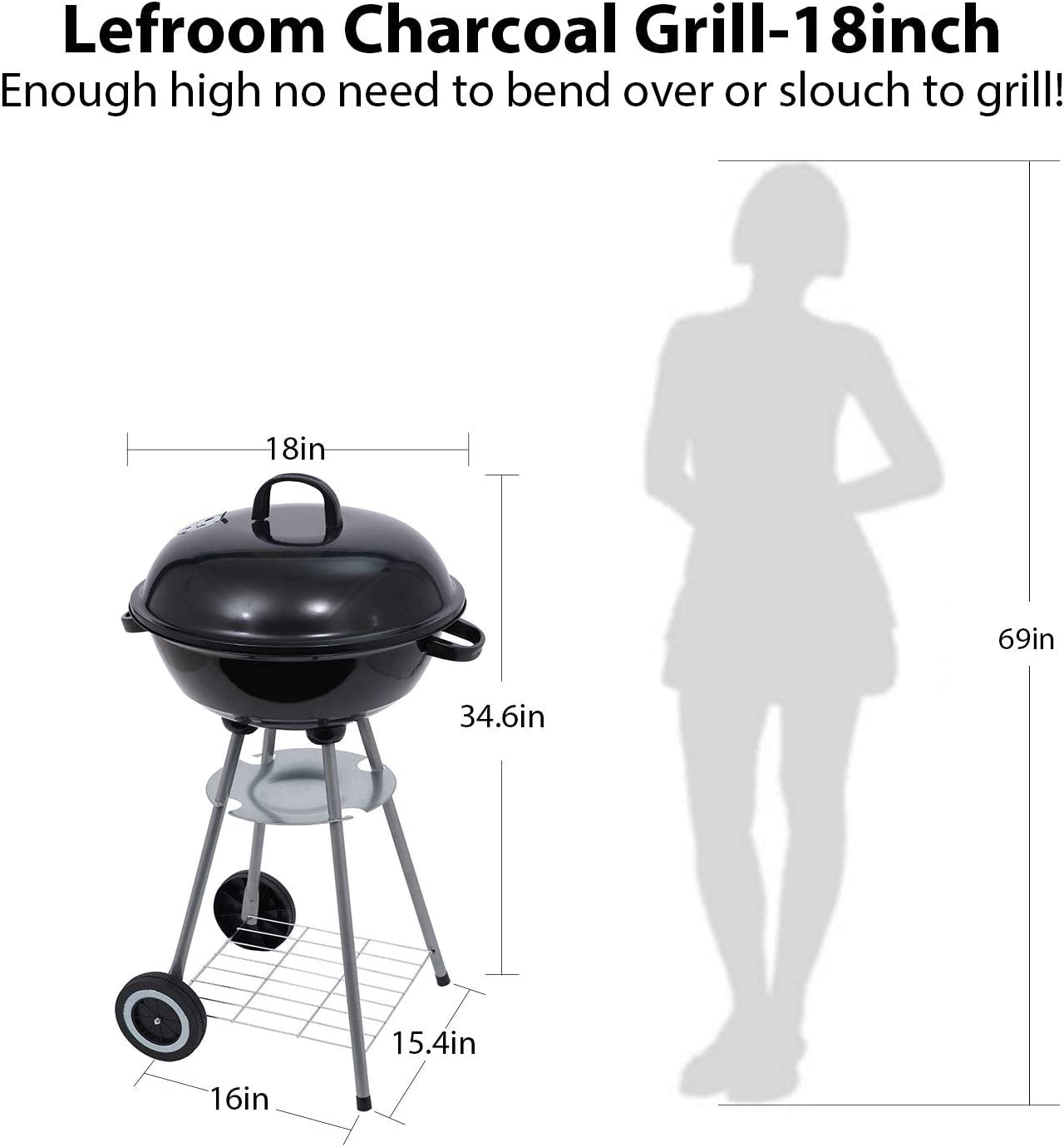 Charcoal Grill 18 Inch Barbecue Grill for Outdoor Courtyard Picnic Camping Tailgating BBQ Kettle - Image 2