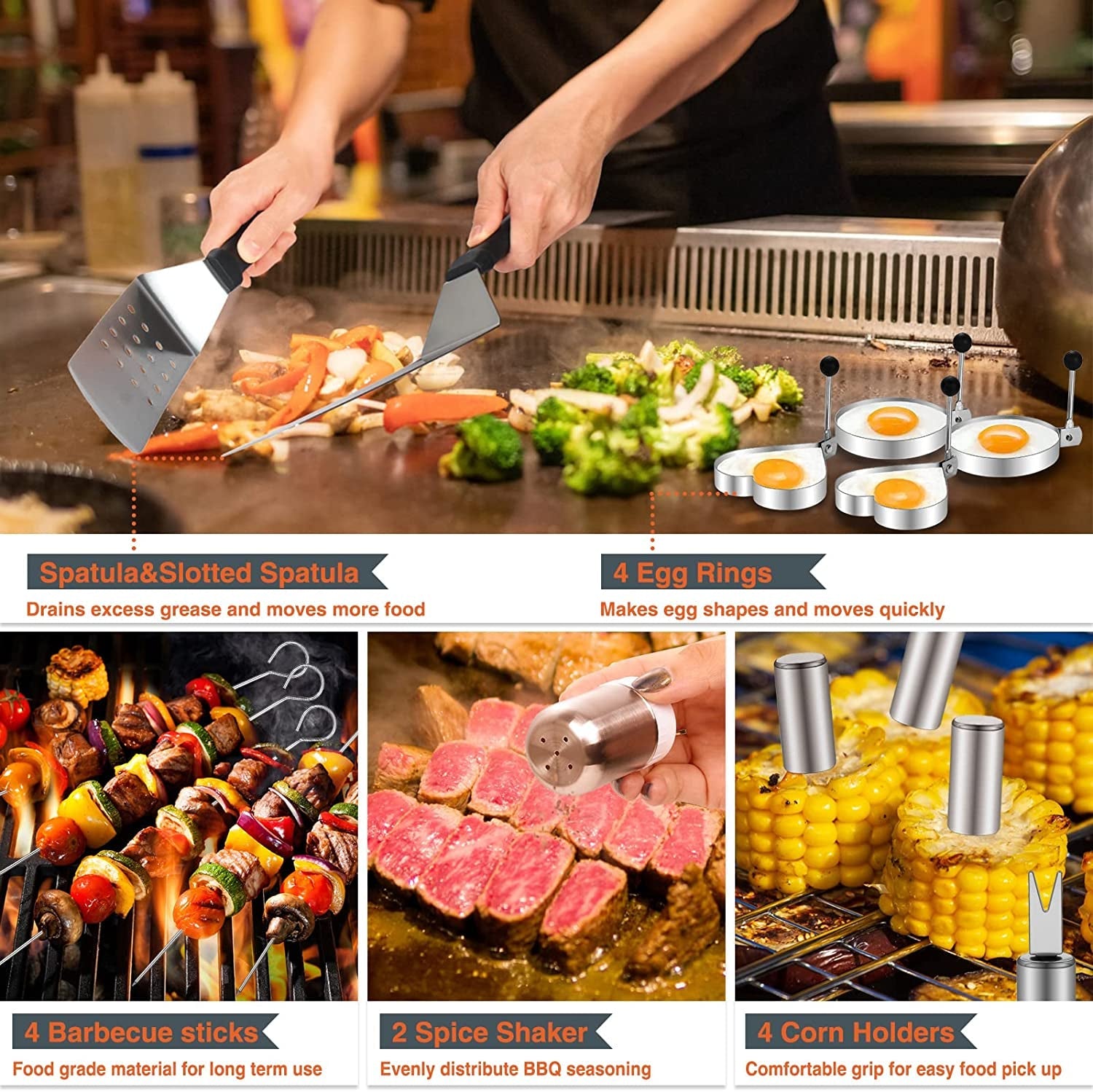 Flat Top Grill Accessories. 37Pcs Blackstone Griddle Accessories Kit for Camp Chef. BBQ Grilling Gifts for Men Women. Professional Griddle Tools Kit with Enlarged Spatula. Scraper Basting Cover - Image 4