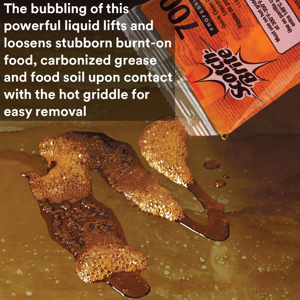 Scotch-Brite Griddle Cleaning. Quick Clean Liquid 700-40. 3.2 Oz Packet. 40/Pack. Heavy Duty. Cleans in 3-5 Minutes. for Baked on Food and Cooking Oils. Use on Hot or Cool Griddle - Image 3