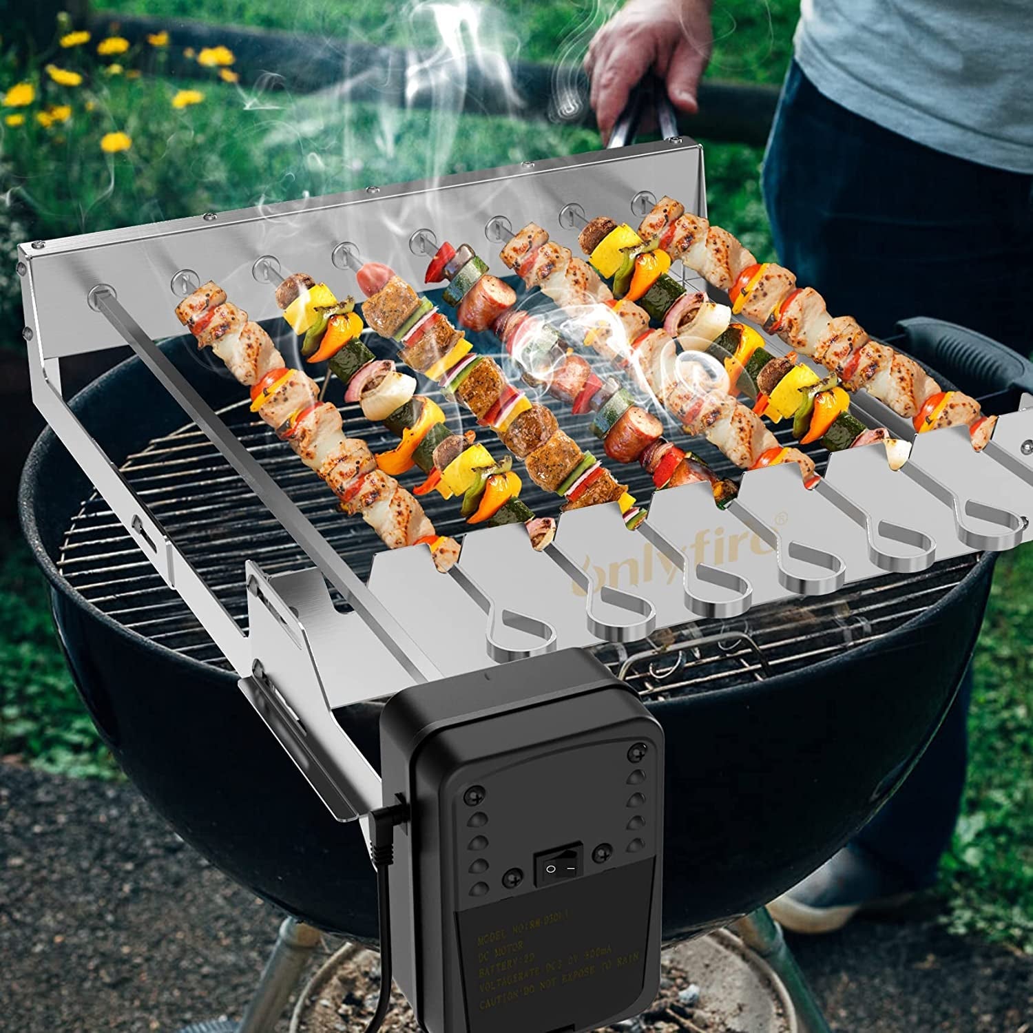 Only Fire Stainless Steel Electric Skewer Turner. Rotated Grilling Rack Shish Kabob Set with 7 Skewers and Dual-Purpose Rotisserie Motor - Image 9