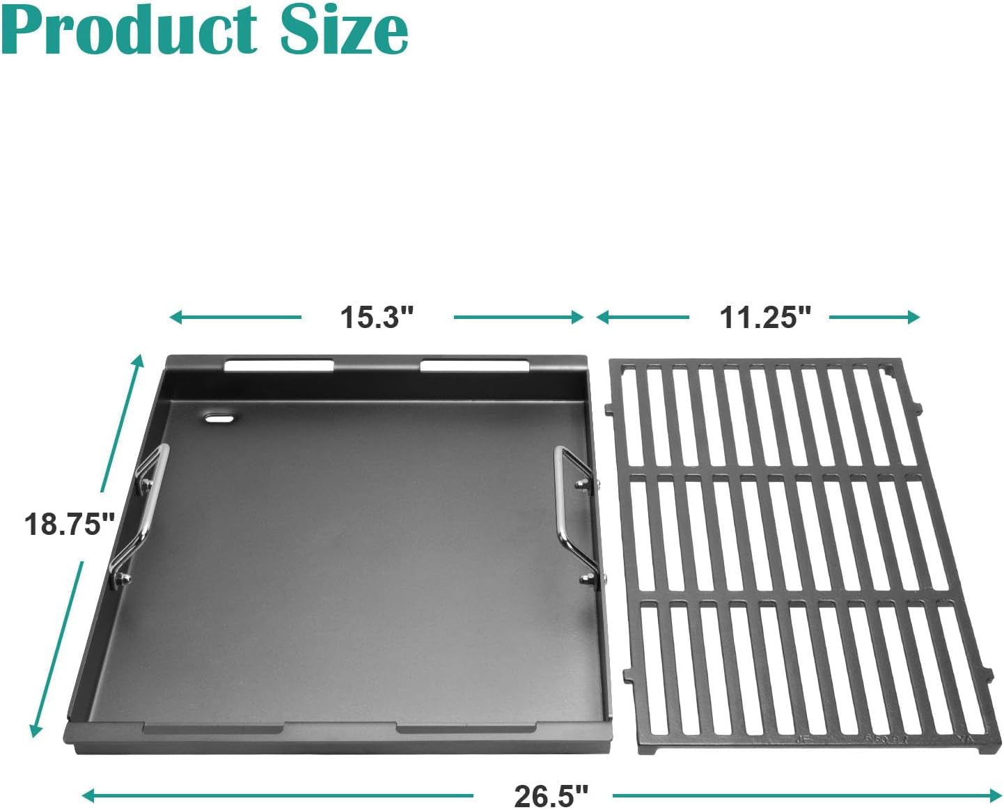 Cooking Griddle Inserts & Grate for Weber Genesis II 300 Series Grill. Flat Top Grill Griddle for Weber Genesis II E-310/315/325/330/335 S-310/335 and More. Replace for Weber 6788 Full-Size Griddle - Image 3