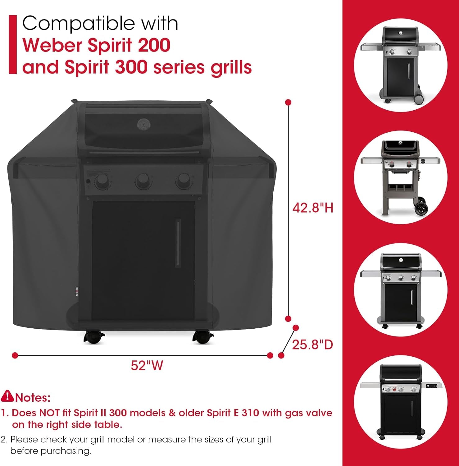 Unicook 52 Inch Grill Cover for Weber Spirit 200 and 300 Series. Gas BBQ Cover for Outdoor Grill. Heavy Duty Waterproof Fade Resistant. Compared to Weber 7106 - Image 2