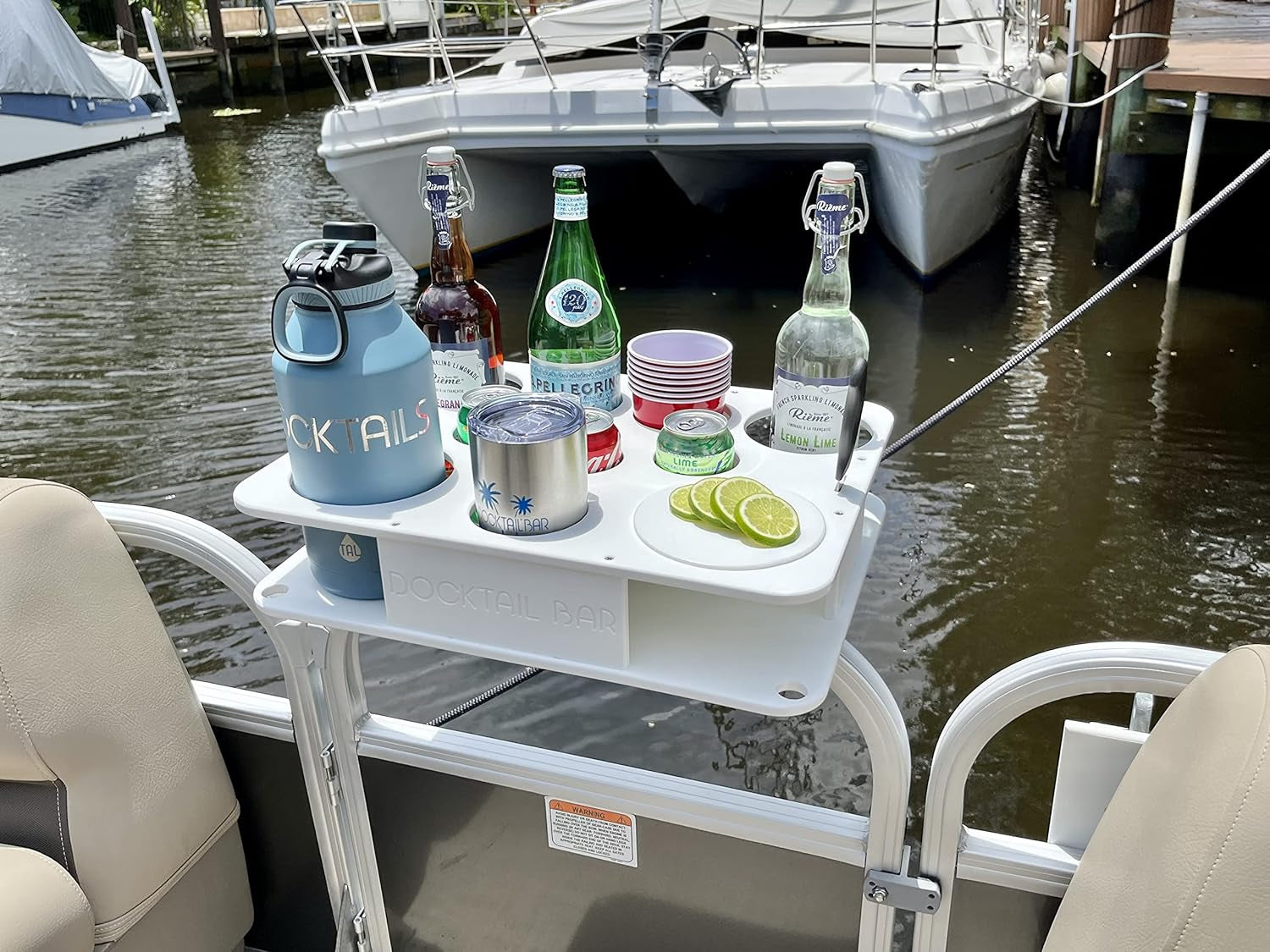 Bar Boat Caddy Organizer - Pontoon Rail Mount | Portable Boat Table and Boat Bar. Pontoon Tables for Boats with Cup Holders. Boat Storage Accessories - Image 4