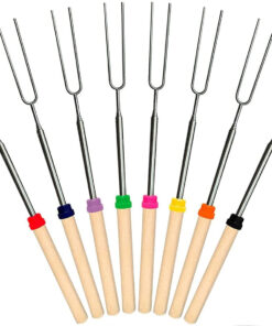 8Pack Marshmallow Roasting Sticks Extendable 32Inch Long Metal Barbecue Skewers for Grilling Set.Telescoping Smores BBQ Forks. Fire Pit Sticks for Hot Dogs.Camping.Bonfire
