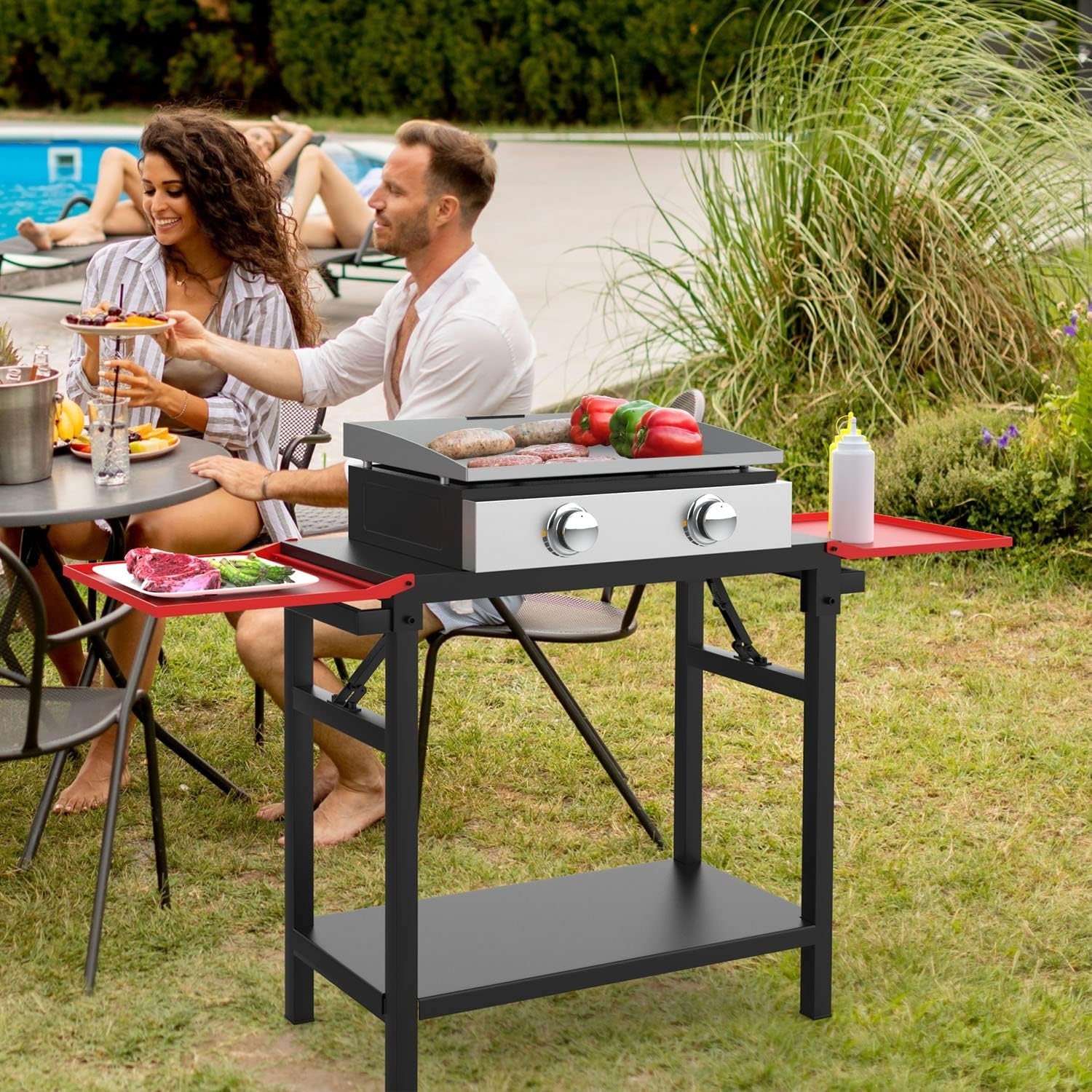 Adjustable Universal Griddle Stand for Blackstone 17/22 Table Top Griddle. Multifunctional BBQ Stand with Double -Shelf Outdoor Worktable and Carry Bag for Outdoor Camping Cooking. - Image 7