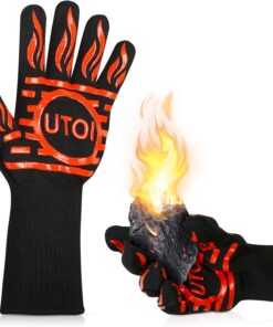 BBQ Grill Gloves. 1472°F Heat Resistant Barbecue Gloves Oven Mitts for Kitchen Garden BBQ Grilling and Outdoor Cooking Campfire. EN407 Certified. 1 Pair. 13 Inch Long Extra Forearm Protection