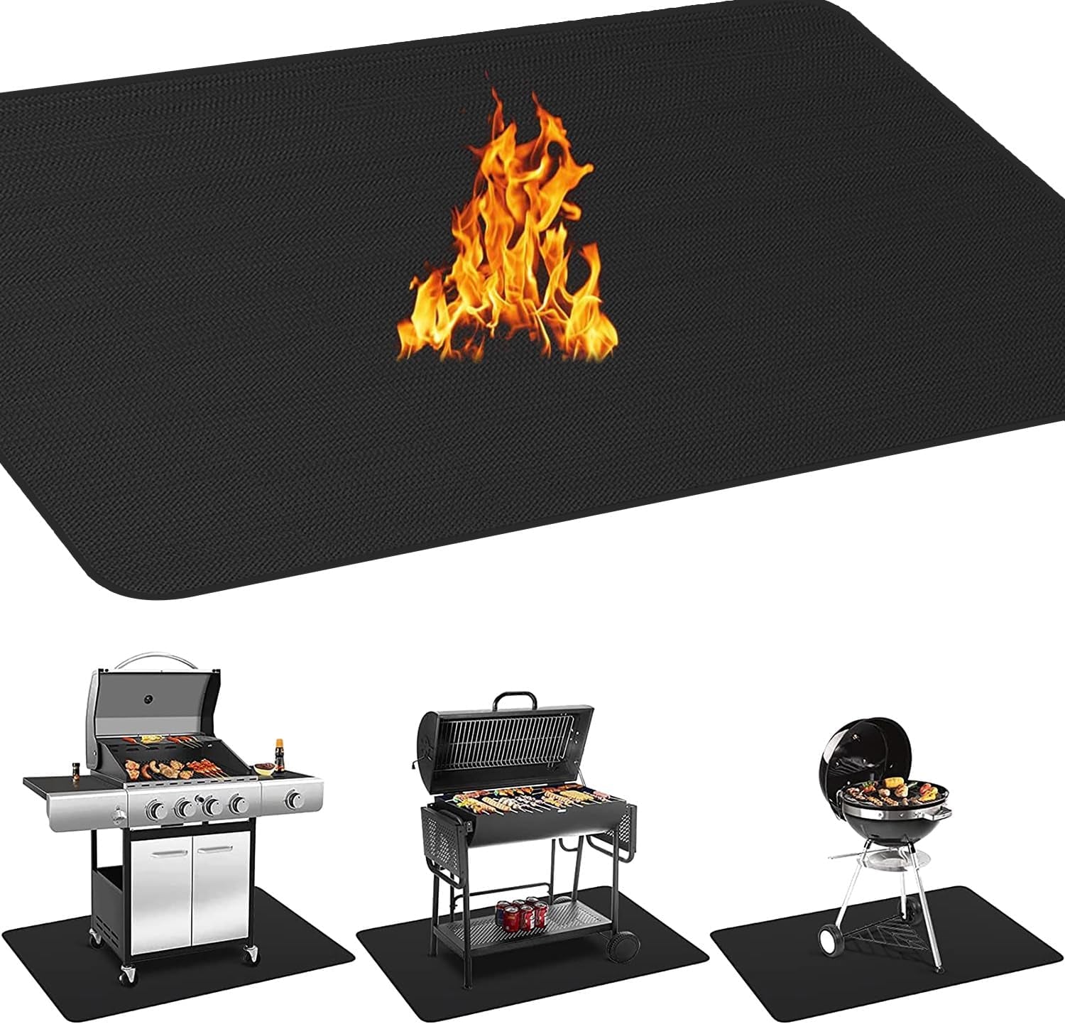 63 X 36'' XXL under Grill Mats for Outdoor Grill Deck Patio Protector. Easy to Clean Fireproof Double-Sided Oil Proof Heat Resistant BBQ Mat. Floor Fireplace Fire Pit Pads Mat (63X36 Inch)