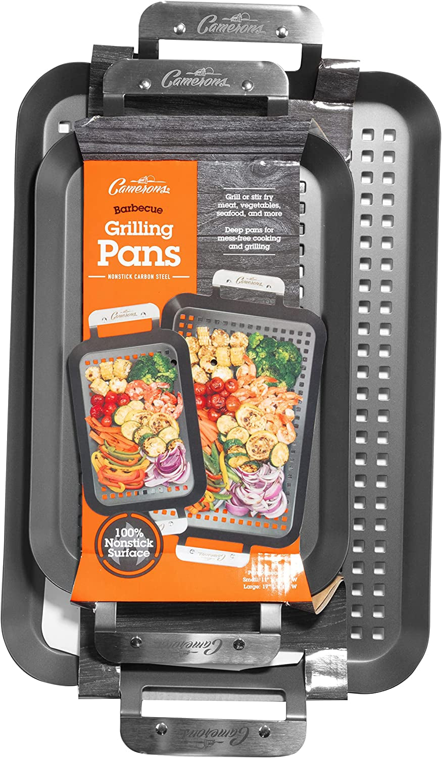 BBQ Grill Topper Grilling Pans (Set of 2) - Non-Stick Barbecue Trays W Stainless Steel Handles - Indoor Outdoor Use for Meat. Vegetables & Seafood - Great for Thanksgiving Dinner - Grill Gift for Men - Image 8