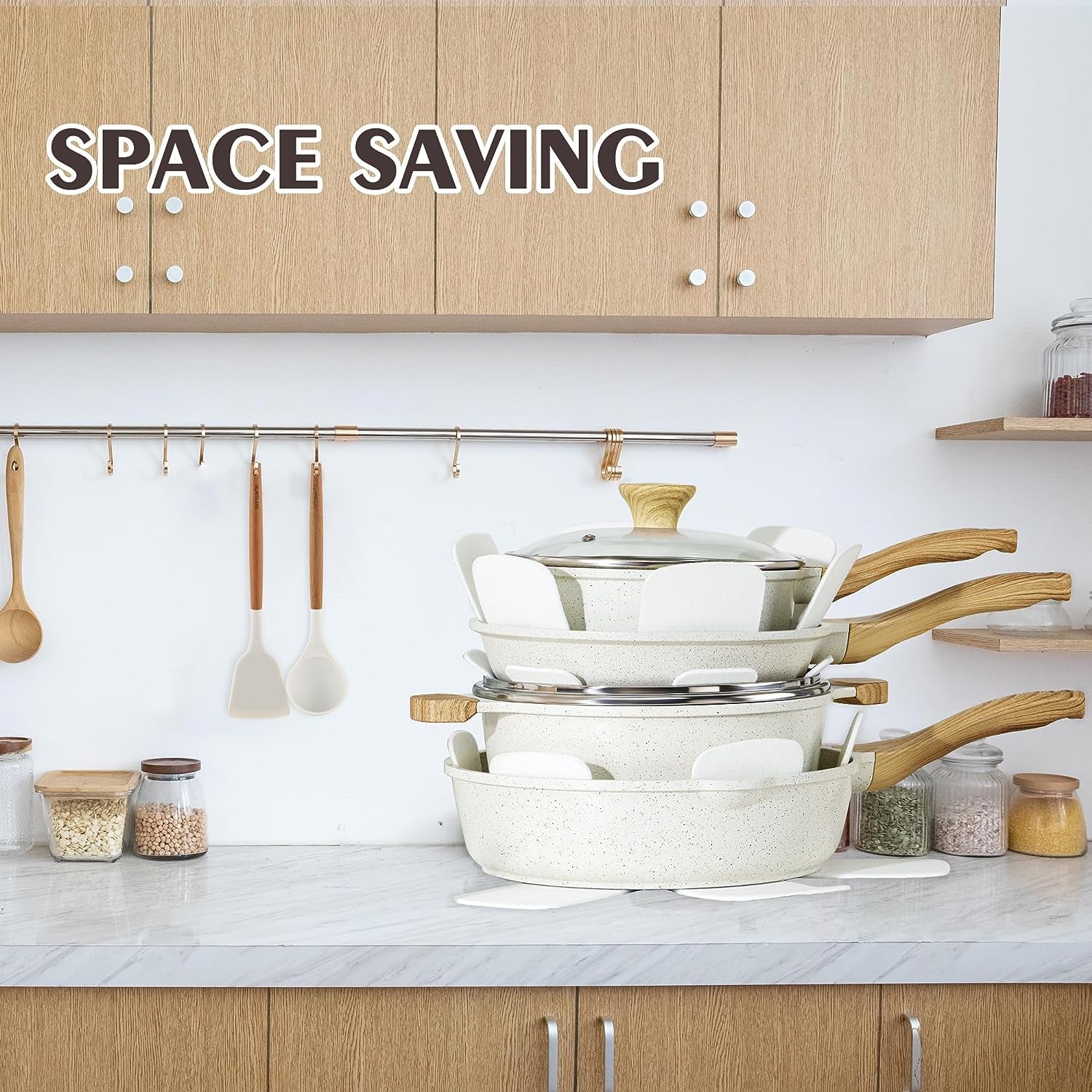 SENSARTE Nonstick Ceramic Cookware Set 13-Piece. Healthy Pots and Pans Set. Non-Toxic Kitchen Cooking Set with Stay-Cool Handles. Silicone Tools and Pot Protectors. PFAS and PFOA Free - Image 7