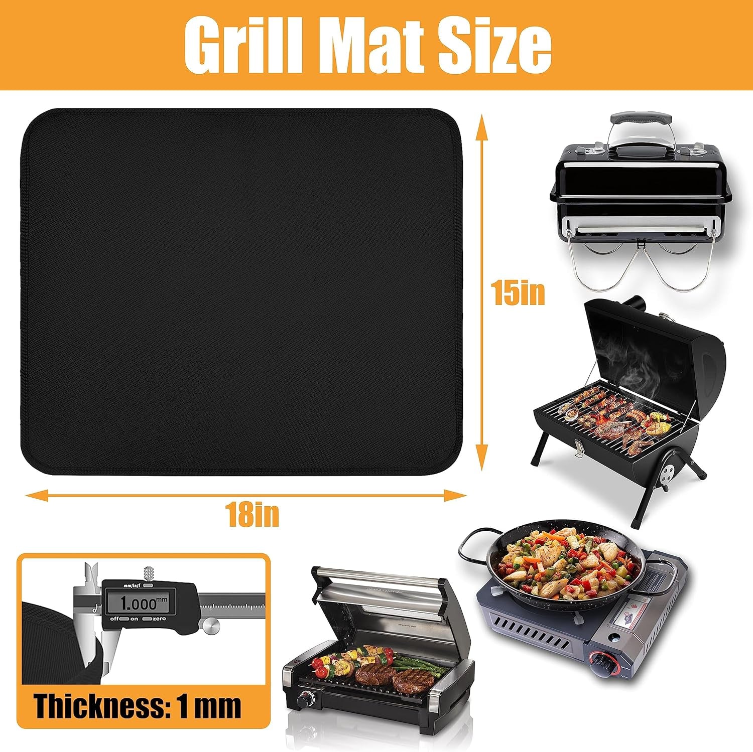 Amerbro 15 X 18 in Fireproof Grill Mats for Outdoor Tabletop Grill to Protect Your Grill Table - Heat Resistant Grill Table Mat - Waterproof & Oilproof BBQ Mat - Black (1Mm) - Image 5