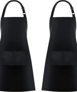 2 Pack Bib Aprons with 2 Pockets Cooking Chef Kitchen Apron for Women Men. Black
