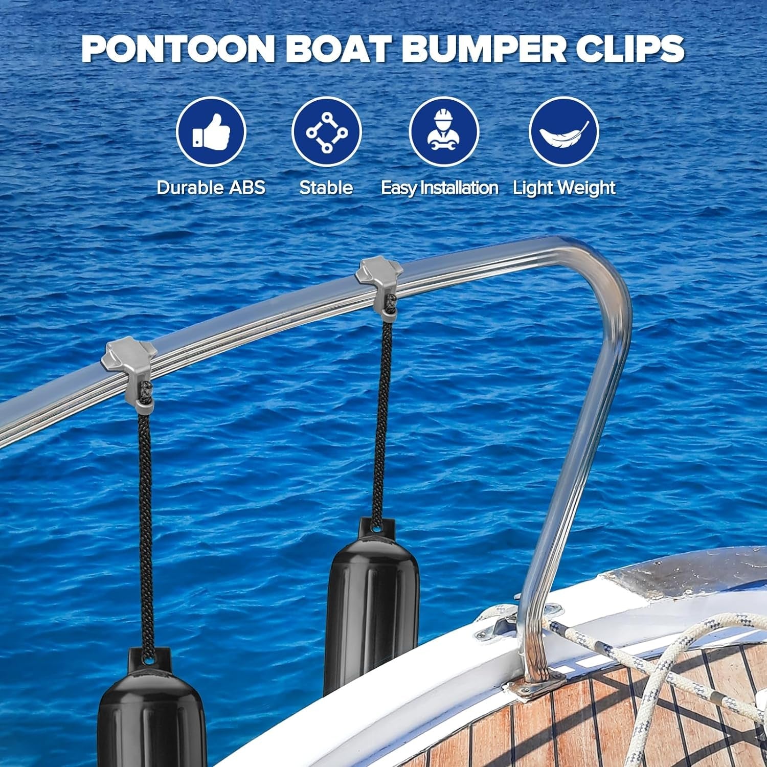 Boat Bumper Clips Hangers Adjusters Cleats 4Pack. Pontoon Fender Clips for Docking. Durable ABS Boat Fender Clips for 1 Inch and 1.25 Inch Square Tube. Grey - Image 6