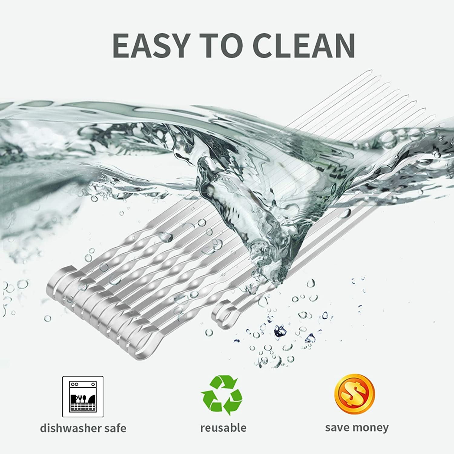 Skewers for Kabobs. 17 Metal Kebab Skewers for Grilling Flat Long Stainless Steel Kabob Skewers Sticks. Reusable Grill Shish BBQ Barbecue Skewers for Meat Chicken Vegetable. 12 Pack Bonus 14 Inch - Image 5