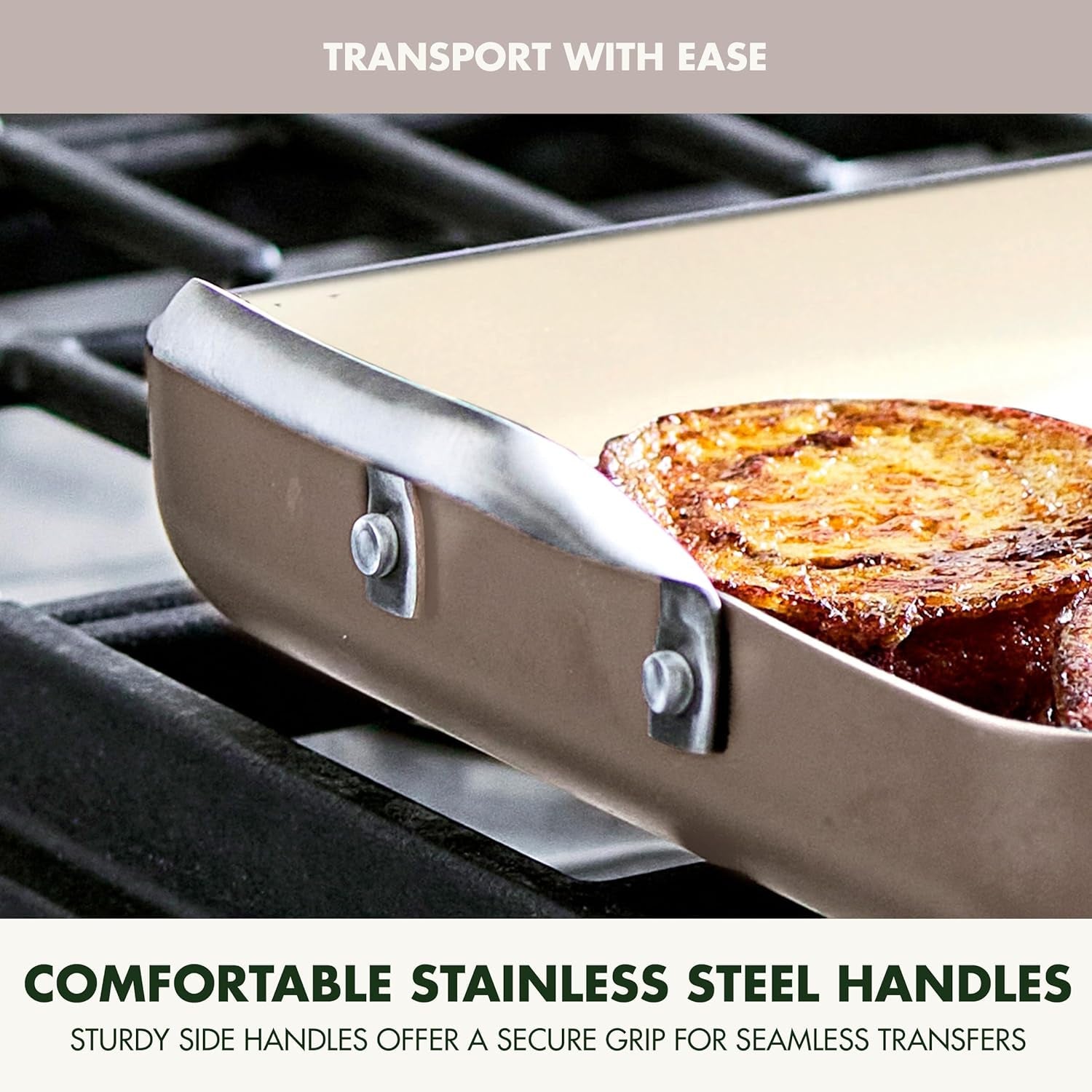 Greenpan 18 X 11 Double Burner Griddle Pan. Hard Anodized Healthy Ceramic Nonstick Pfas-Free. Stainless Steel Handles. Stovetop Cooking. Dishwasher Safe. Oven & Broiler Safe Cookware. Taupe - Image 7