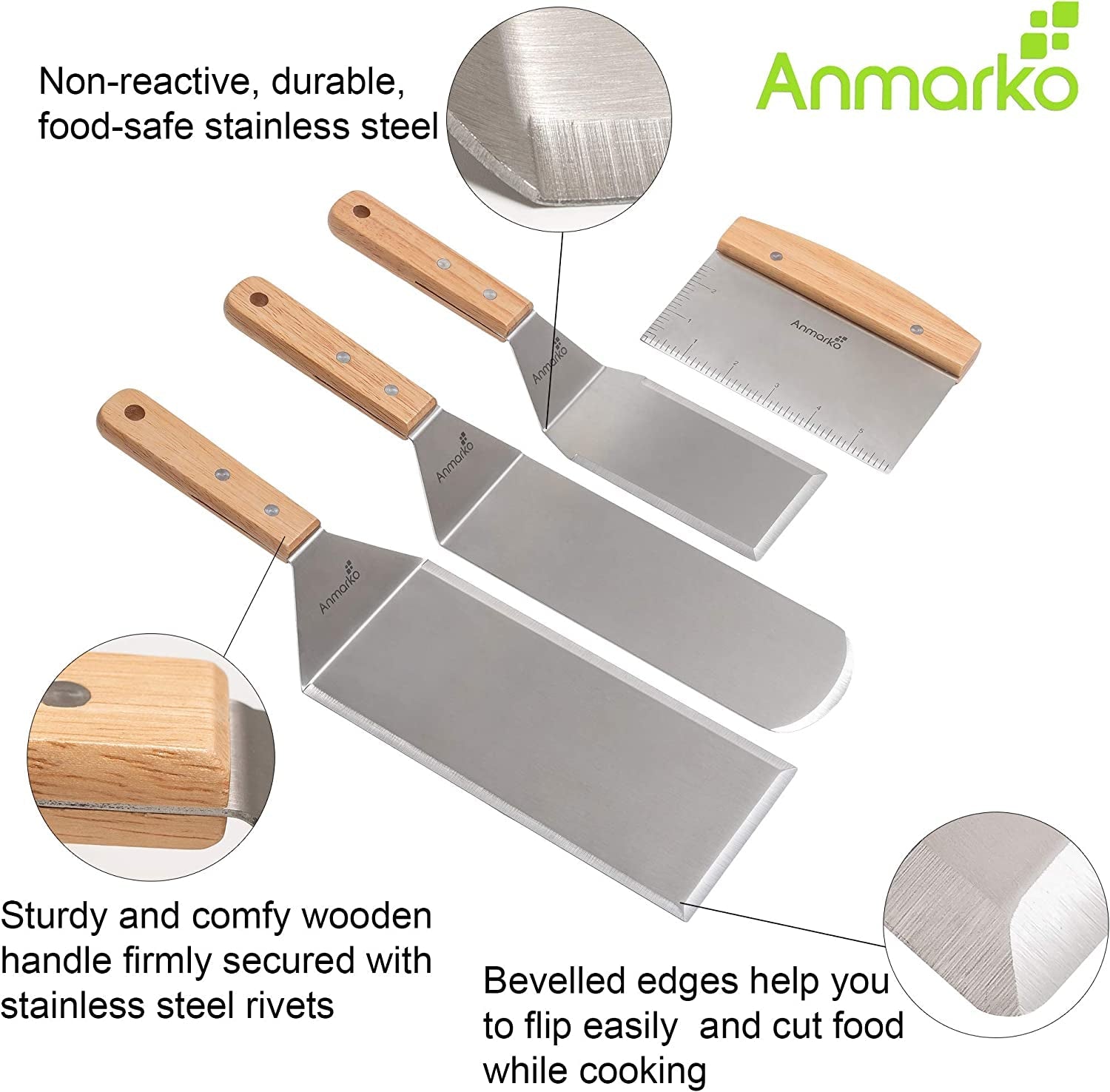 Stainless Steel Metal Spatula Set - Teppaniyaki Spatulas - Griddle Scraper Flat Spatula Pancake Flipper Hamburger Turner - Metal Utensil Great for BBQ Grill Flat Top Cast Iron Griddle Accessories - Image 2