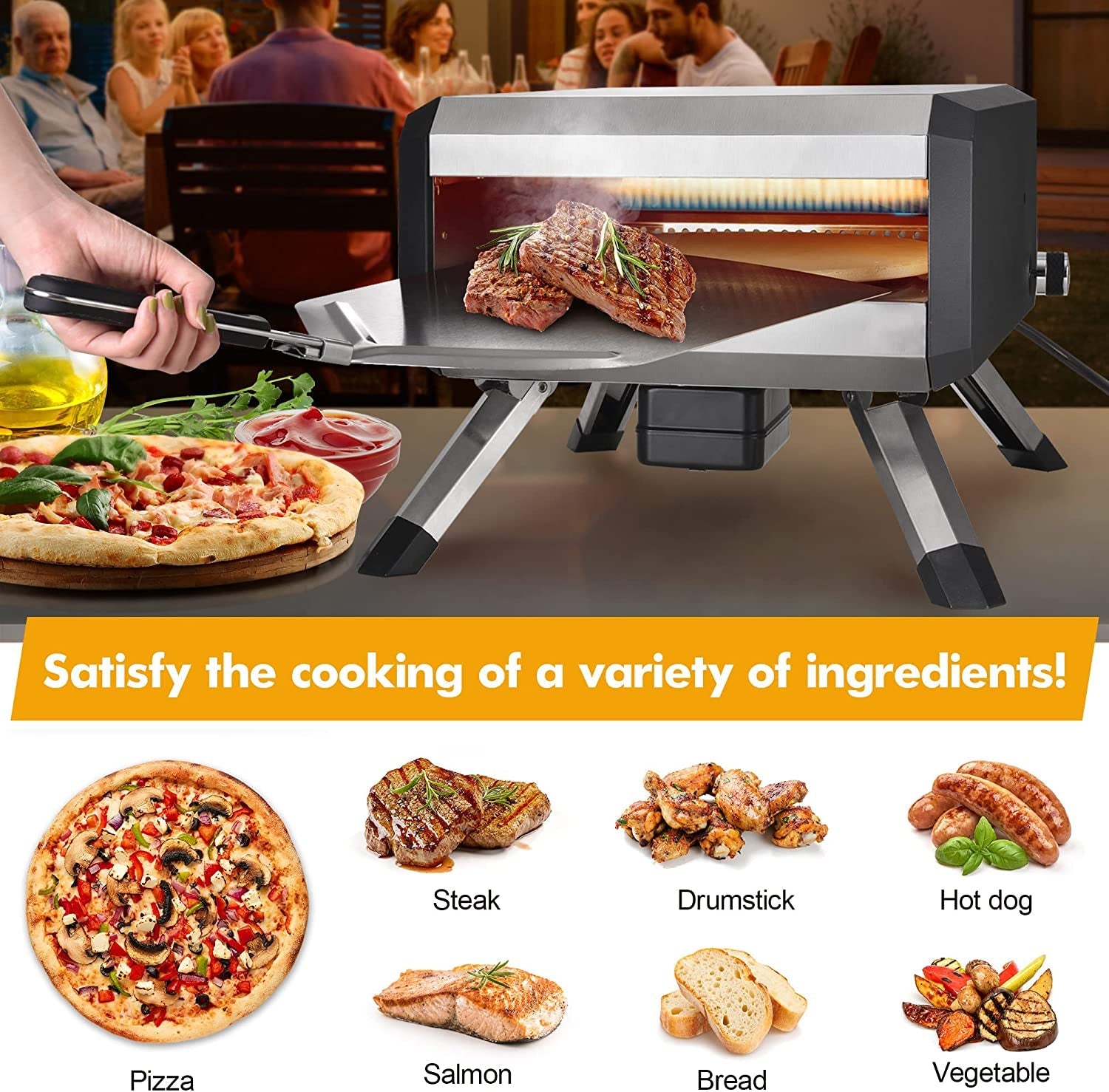 -Outdoor Gas Pizza Oven. Rotating Propane Pizza Grill Oven for Exterior Backyard Pizza Maker with 14 Pizza Stone. Portable Pizza Ovens for outside with Pizza Peel.Pia.Cutter.Gloves and Thermometer. - Image 6
